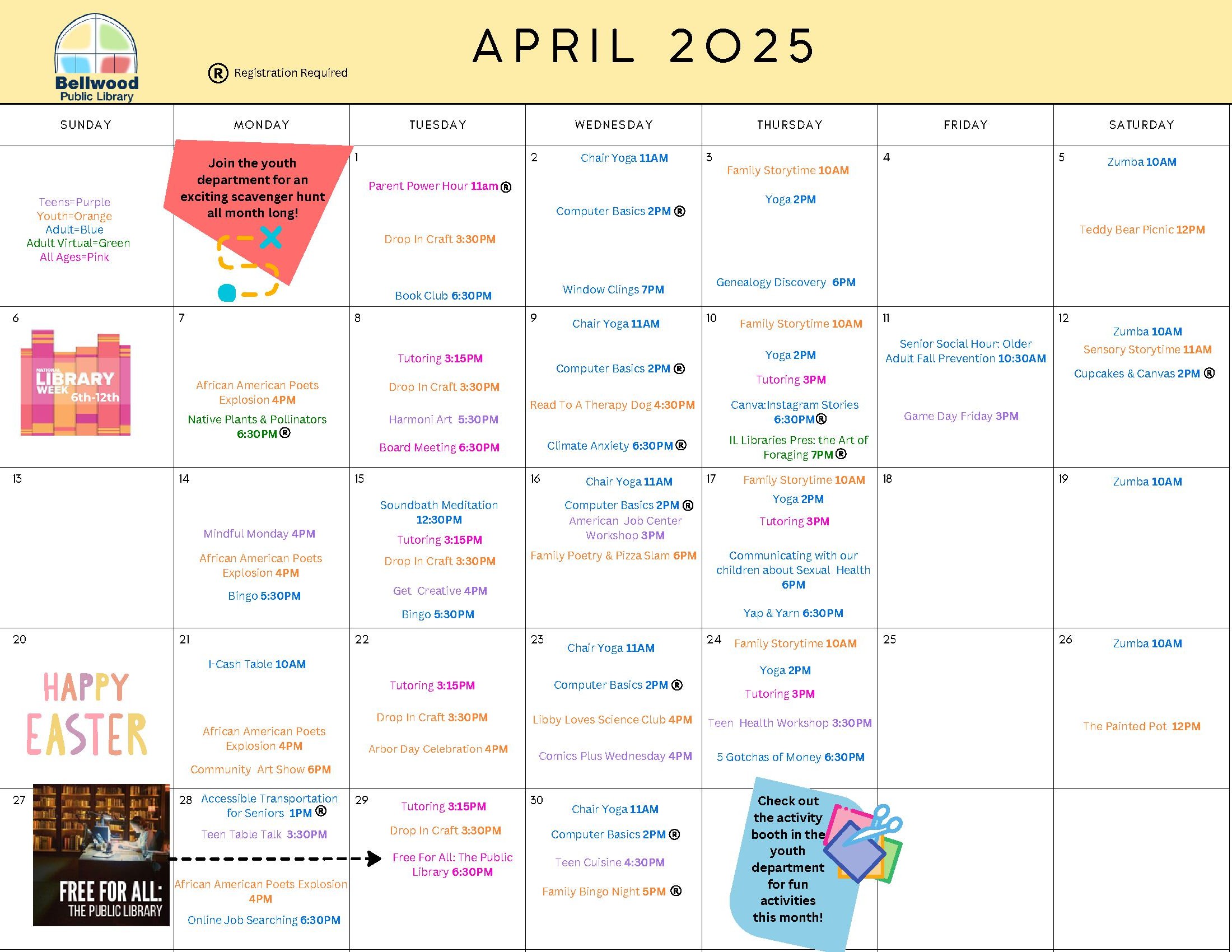 A calendar for April 2025.