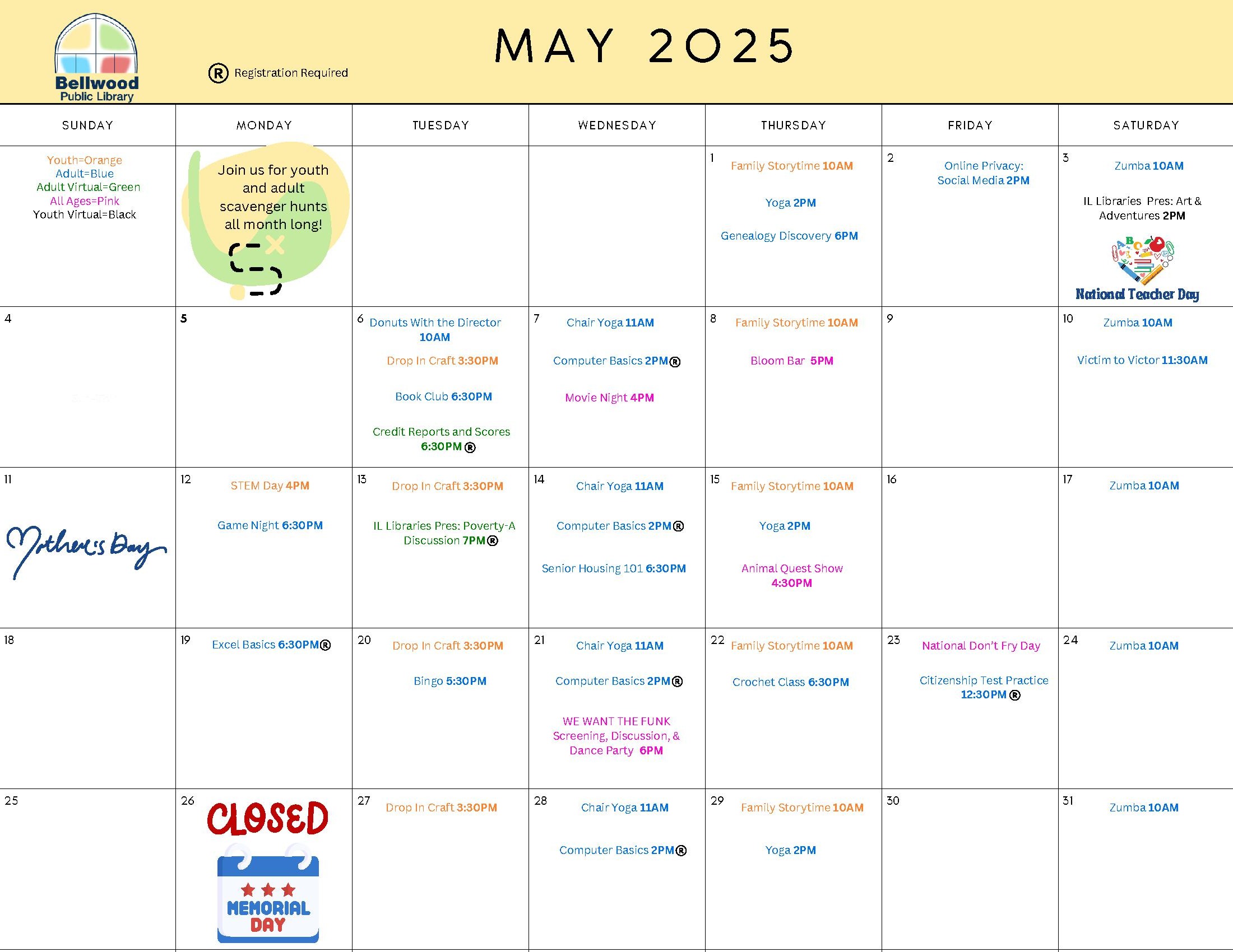 A calendar for May 2025.