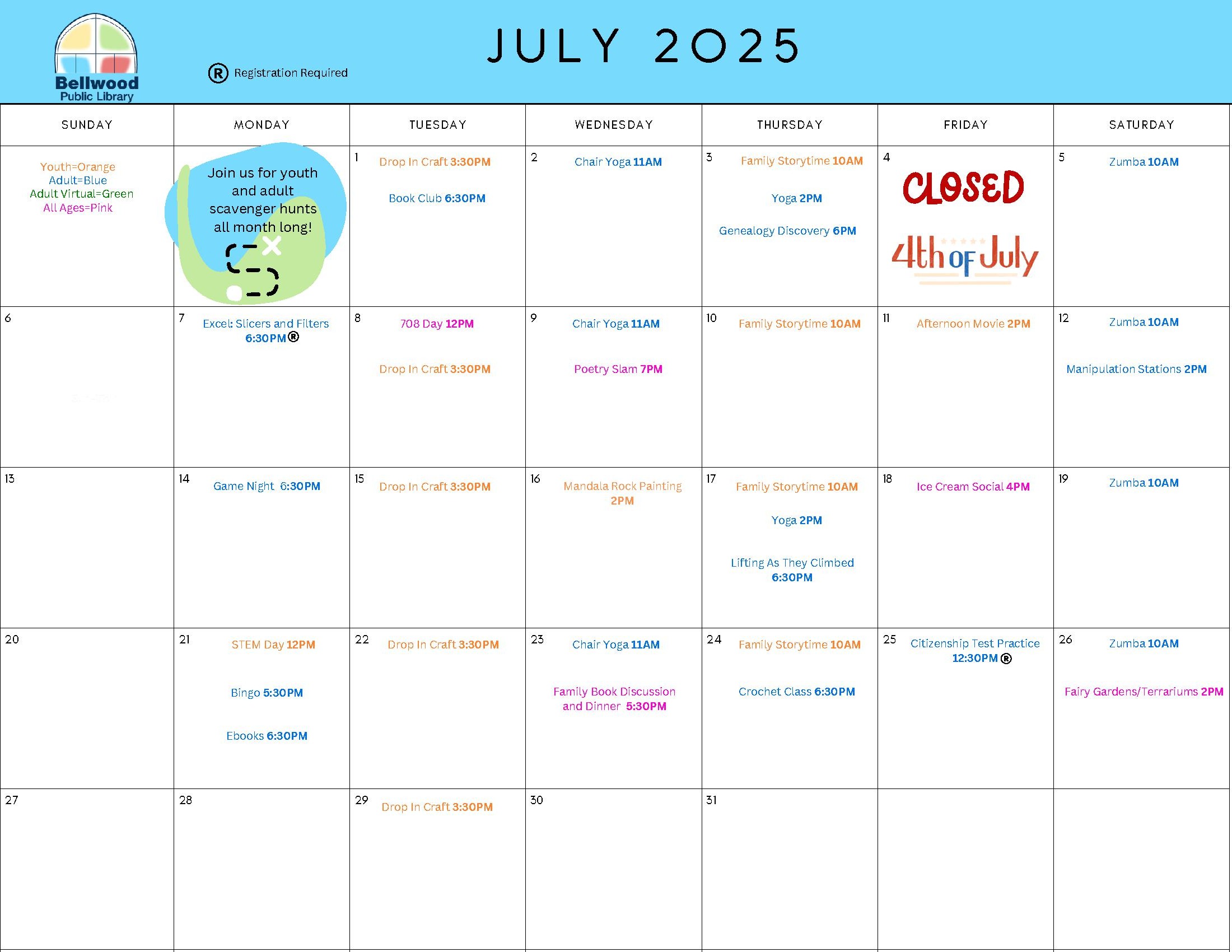 A calendar for July 2025.