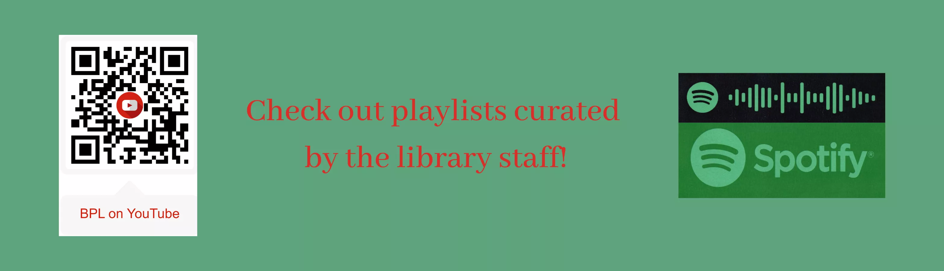 qr codes leading to the library&#039;s spotify and youtube pages
